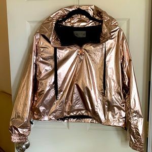 Lou & Grey Rose Gold Metallic Foiled Pullover Hoodie Bomber Jacket Size Small